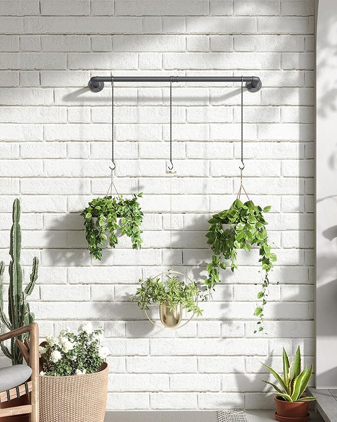 Plant Haning Rod, Hanging Planters for Indoor Plants with 3 Chains, Wall Plant Hanging Bar for Window Celling, 38.2 Inch, Metal Black, Pots Not Included