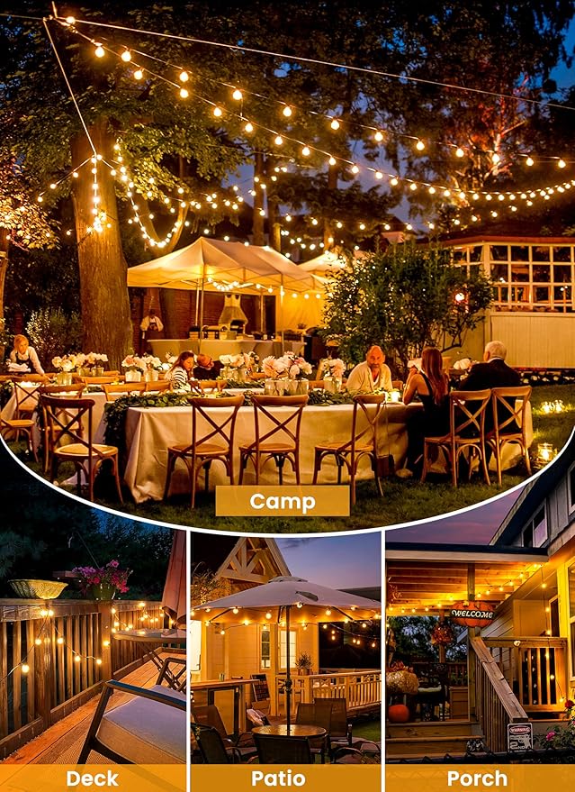 Brightown 158FT Solar String Lights Outdoor with Remote and 77 LED Shatterproof Bulbs, Dimmable & Timable, 3 Light Modes, Solar Patio String Lights Outdoor for Cafe, Garden, Deck, Outside Wedding