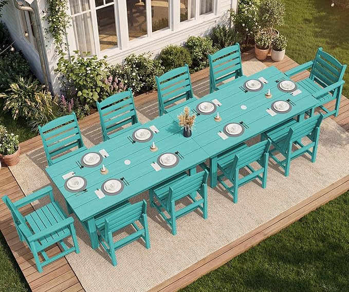 SERWALL Patio Dining Sets for 6 Person, HDPE Dining Set with 6 Armless Chairs, Aruba
