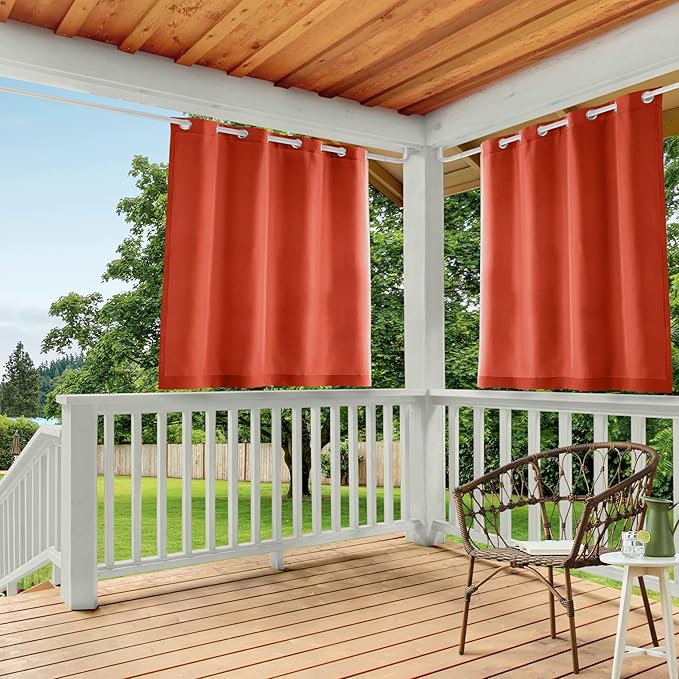 Town & Country Basics Cabana Solid Heavyweight Indoor Outdoor Curtains, Light Filtering Opacity with Grommet Top, Water Repellent, 2-Pack Set, 54"x63", Mecca Orange