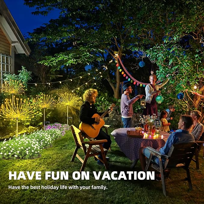 2 PCS Solar Firework Light, Outdoor Solar Garden Decorative Lights 120 LED Powered 40 Copper Wires String DIY Landscape Light for Walkway Pathway Backyard Christmas Decoration Parties (Warm White)