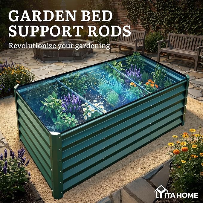 YITAHOME 8x4x3ft Large Raised Garden Bed Kit, Galvanized Metal Planter Box with Gloves, Support Rod & Safety Rubber, Outdoor Above Ground Planters for Plants Vegetables Flowers, Green