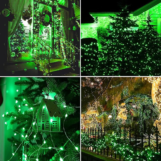 Joomer Green Solar Fairy Lights, 2-Pack Total 80FT 240LED Solar String Lights Outdoor Waterproof 8 Lighting Modes for Fence Party Garden Patio Yard Home Holiday Tree St. Patrick's Day Decoration