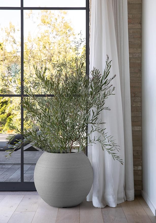 Veradek Strata Series Sphere Round Planter for Patio & Backyard | Durable Plastic-Stone Material | Modern Décor for Tall Trees and Plants