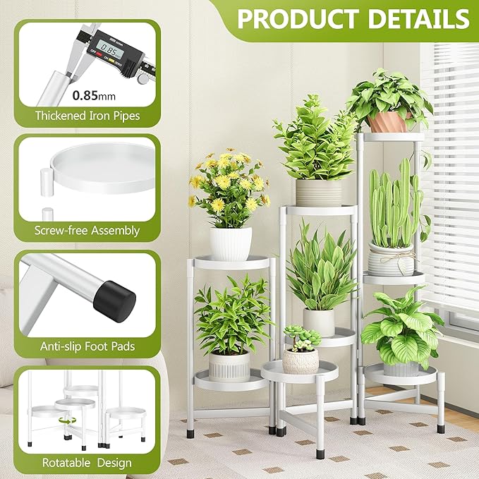 8 Tier Plant Stand Indoor, Tiered Plant Stand Outdoor for Multiple Plants, Corner Plant Shelf for Patio Balcony Porch Garden Living Room House,White