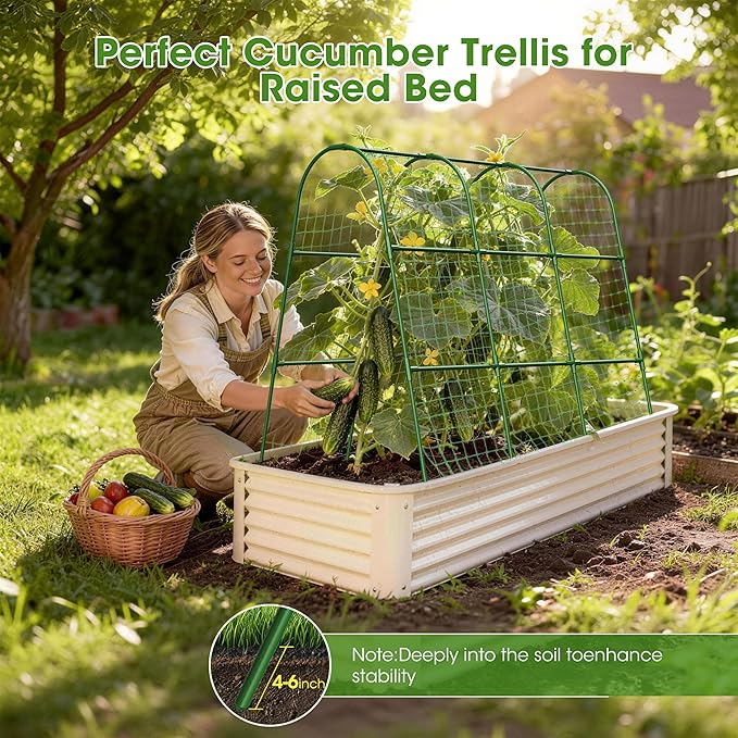 Cucumber Trellis for Raised Bed,U-Shape Garden Trellis for Climbing Plants Outdoor, Metal Arch Vegetables Trellis, Plant Support for Vine (Green, 47.2x47.2 X21.6)