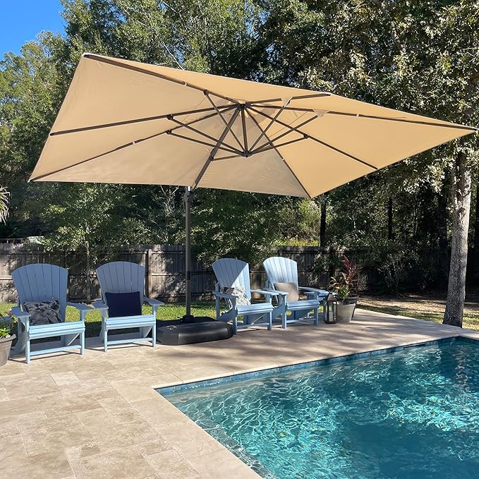 PURPLE LEAF 10' X 13' Patio Umbrella Outdoor Cantilever Rectangle Umbrella Aluminum Offset Umbrella with 360-degree Rotation for Garden Deck Pool Patio, Beige