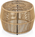 Furniture of America Ysar Boho Rattan Round Coffee Table Outdoor with Metal Frame, All-Weather and Rust Resistant, Handcrafted Coastal Furniture for Patio, Poolside, Garden, Yard, Natural Brown