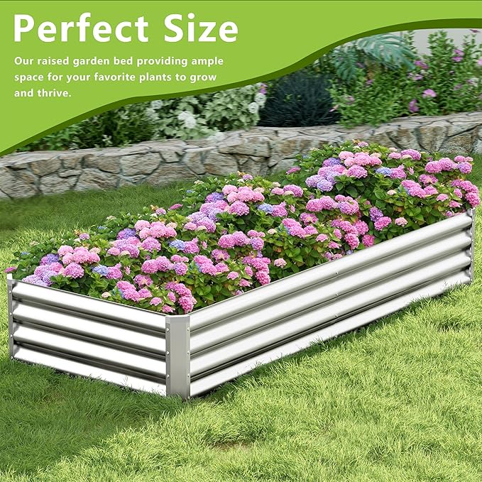 2PCS 8x2x1FT Galvanized Raised Garden Bed, Galvanized Planter Raised Garden Boxes Outdoor, Large Metal Raised Garden Beds for Vegetables-Silver