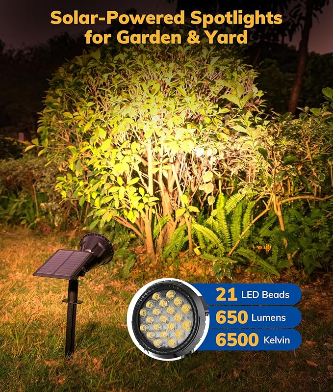 Solar Spot Lights for Outside, 21 LED Outdoor Solar Lights for Yard, 4 Pack Solar Spotlights Waterproof Auto On/Off for Landscape, Wall, Garden, Pool, Tree, Pathway and Driveway(Warm White)