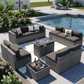 Aoxun Patio Furniture Sets, 12-Piece Outdoor Patio Furniture with 44'' Propane Gas Firepit Table, Wicker Outdoor Conversation Set Sectional Sofa for Backyard, Poolside, Garden