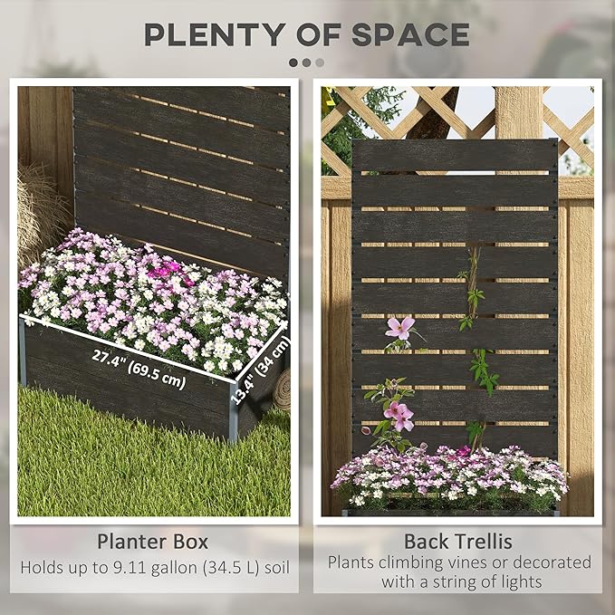 Outsunny Raised Garden Bed with Trellis for Climbing Plants, Planter Box with Self Draining Gap, Freestanding Trellis Planter for Outdoor, Patio, Deck, 28.25" x 15" x 59", Black