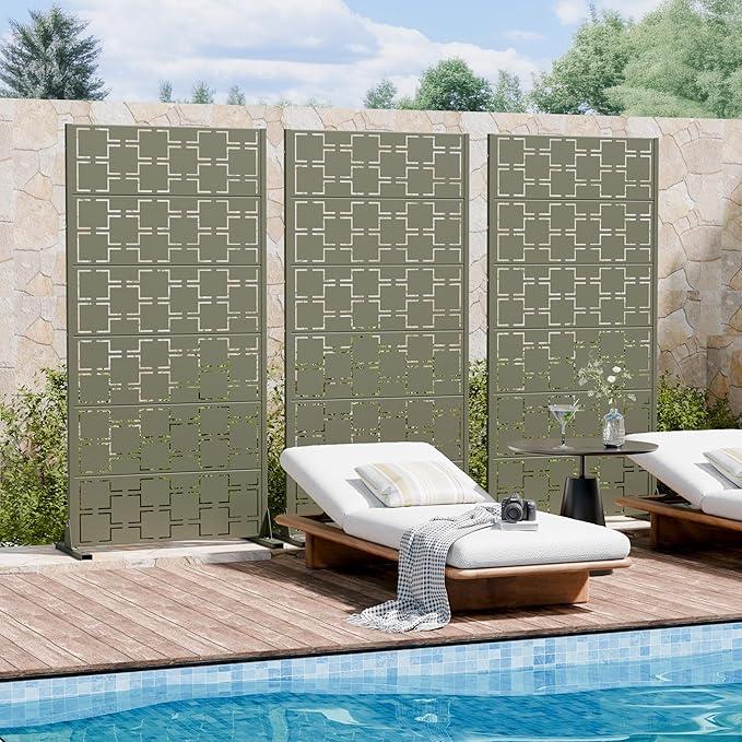Casaphoria Metal Privacy Screen Outdoor, 60" H x 30" W Freestanding Decorative Privacy Screen for Patio Deck Balcony Garden with Stable Base, Green-Square