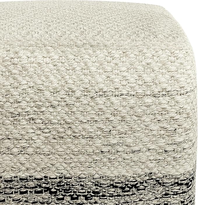 SIMPLIHOME Macie Square Pouf - 18 inch Wide Handcrafted PET Polyester Ottoman in Grey and White, Boho Indoor/Outdoor Footstool or Extra Seating for Living Room with Polystyrene Bead Filling, Assembled