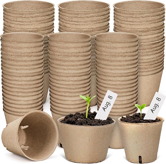 homenote Peat Pots, 3.15/4 Inch 120 Pcs Seed Starting Pots with Drainage Holes Round Nursery Plants Pots with Bonus 20 Plant Labels