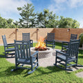 GarveeLife Poly Lumber Rocking Chair Outdoor Set of 6 - HDPE High Back Porch Rocker Chairs for Adults - All Weather Resistant Furniture for Patio - Navy Blue