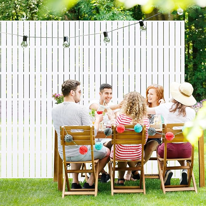 Casaphoria Metal Privacy Screen Outdoor, 72" H x 47" W Freestanding Decorative Privacy Screen for Patio Deck Balcony Garden with Stable Base, White-Fence