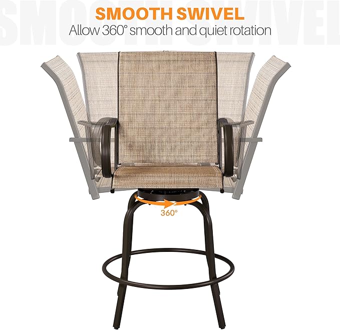Yaheetech Patio Swivel Barstools Outdoor Chairs Set of 2, High Bistro Stools Outdoor Furniture, All-Weather Patio Stools for Outside, Beach, Lawn, Poolside and Garden, Brown