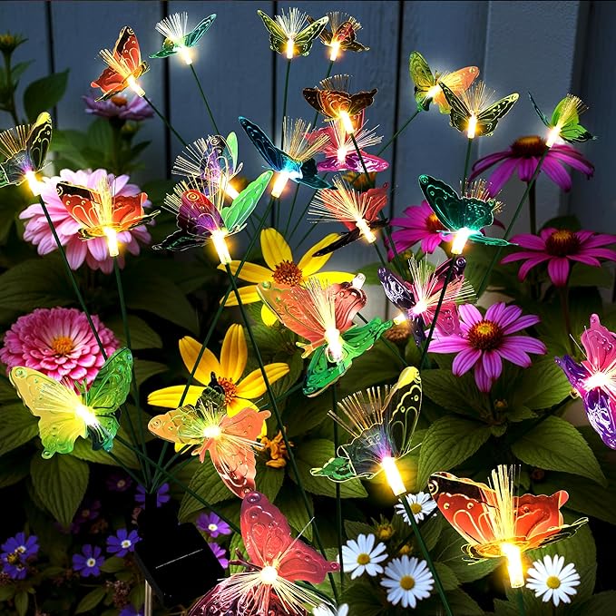 Solar Garden Lights,Swaying Butterfly Lights Outdoor Decorative,4pack Warm White LED Solar Lights for Outside Yard,Lawn,Patio,Pathway Decoration Gardening Gifts