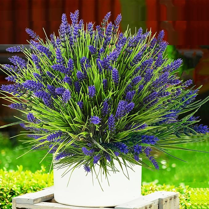 Artificial Plants Outdoor, 22 Pcs Fake Flowers UV Resistant Outdoor Artificial Lavender Flowers, Plastic Faux Plants for Porch Garden Planter Yard Window Box