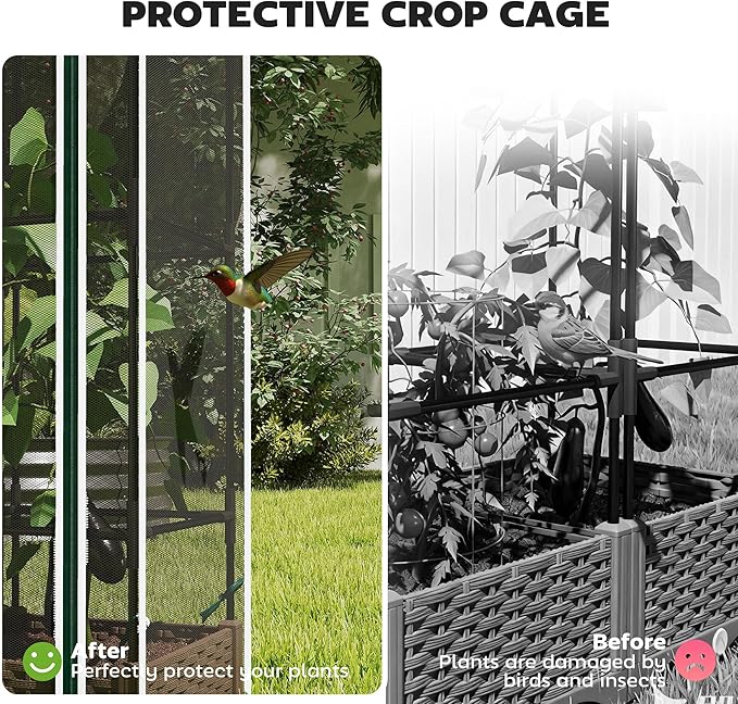 Outsunny Raised Garden Bed with Trellis, 46.5" Tomato Cage with Crop Cage, Self Watering Planter Box with Drainage Holes and Plugs for Outdoor Patio Climbing Plants, Vines, Vegetables, Flowers, White