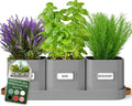 volila Herb Planter Indoor - Set of 3 Grey Indoor Herb Garden Pots for Plants with Leather Handled Tray - Window Sill Plant Shelf - Herb Pots with Drainage Holes and Labels