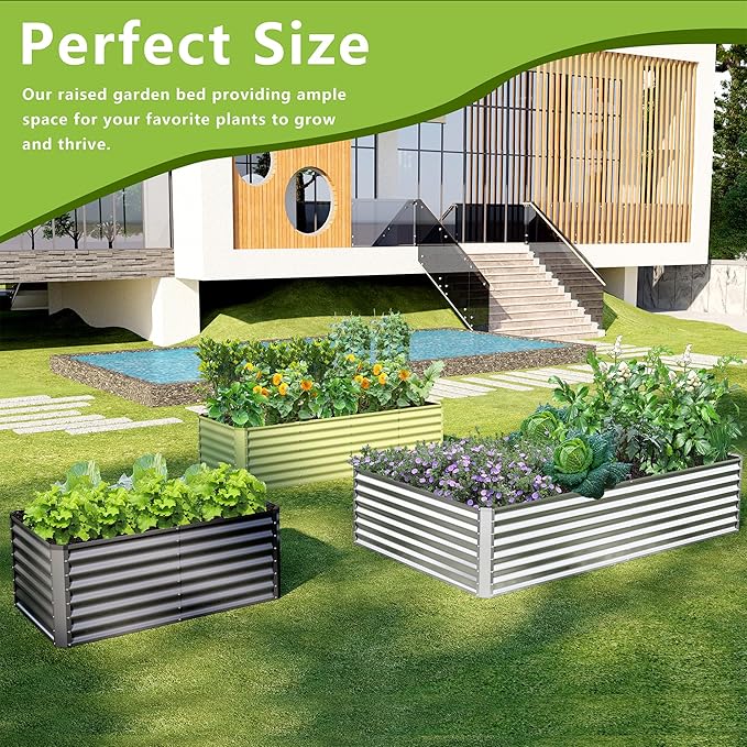 4x2x2FT Galvanized Raised Garden Bed,Galvanized Planter Boxes Outdoor, Large Metal Raised Garden Beds for Vegetables-Silver