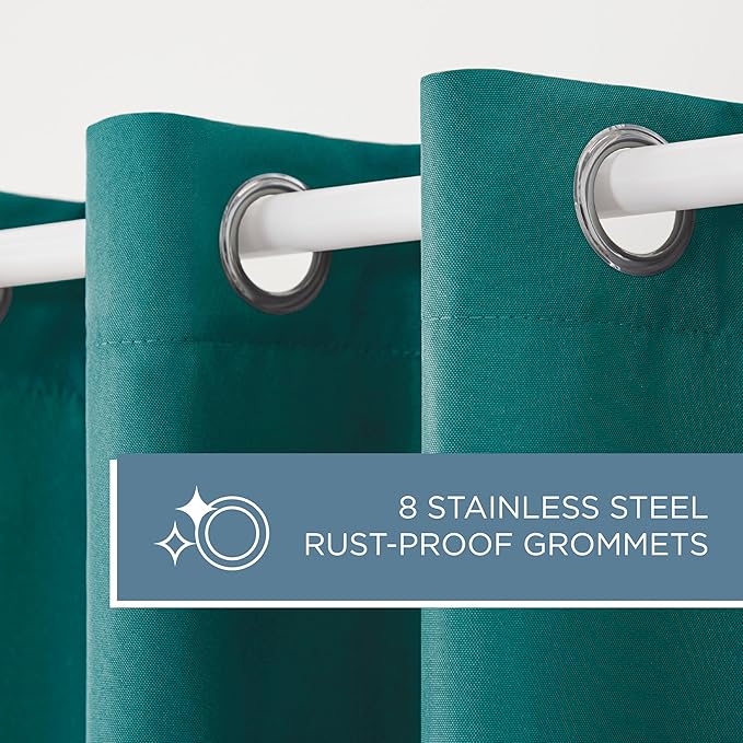 TOWN & COUNTRY BASICS Cabana Solid Heavyweight Indoor Outdoor Curtains, Light Filtering Opacity with Grommet Top, Water Repellent, 2-Pack Set, 54"x96", Dark Teal