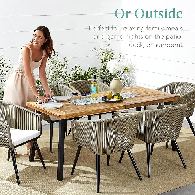 Best Choice Products 6-Person Indoor Outdoor Acacia Wood Dining Table, Picnic Table w/Powder-Coated Steel, 350 Pound Capacity Legs - Natural