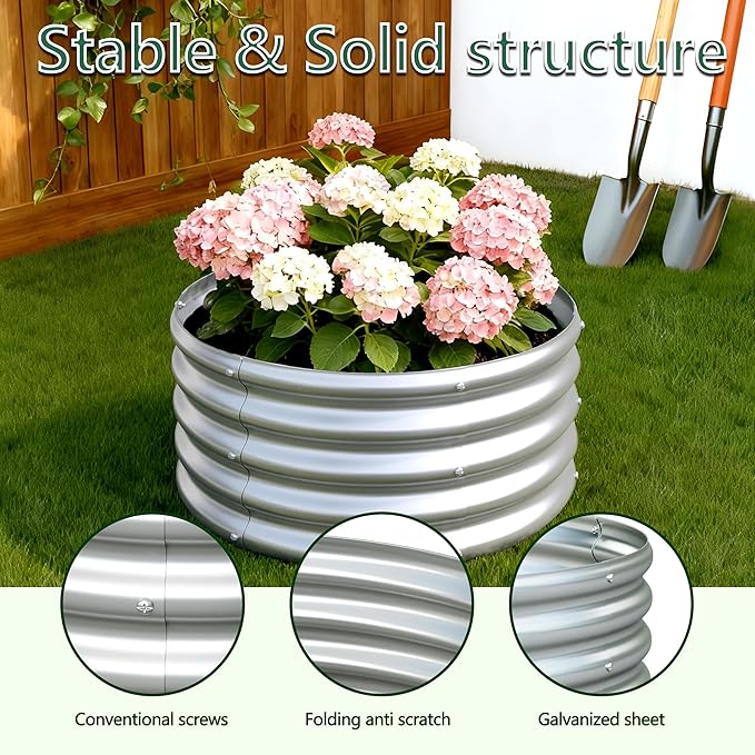 3PCS 2x2x1FT Galvanized Raised Garden Bed Kit,Vegetable Boxes-Round Metal Flower Box,Large Planter Raised Beds Outdoor Garden for Planting,Fruit,Herb-Silver