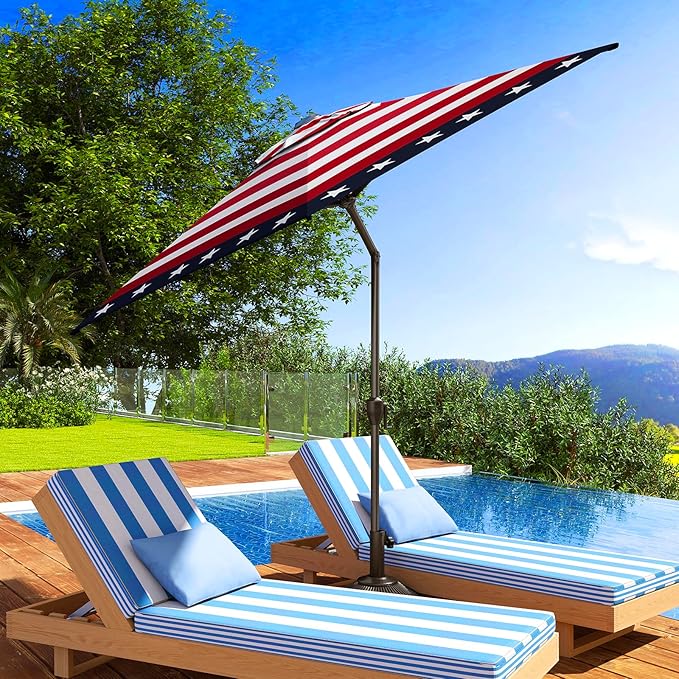 Abba Patio 9FT Lyon Outdoor Patio Umbrella Outdoor Table Umbrella with Push Button Tilt and Crank Market Umbrella 6 Sturdy Ribs UV Protection Waterproof for Garden Deck Backyard Pool, Star-Spangled