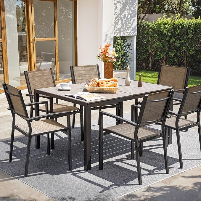 Flamaker Patio Chairs Textilene Outdoor Chairs Set of 6 Stackable Dining Chair for Backyard, Deck, Poolside (Beige)