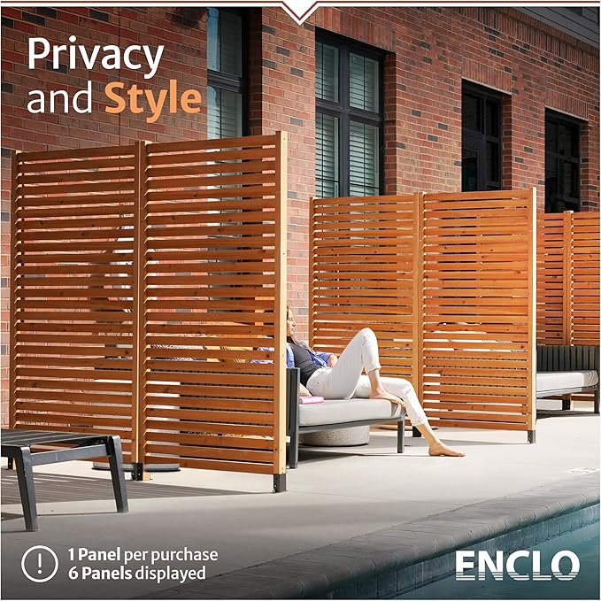6.1ft H x 3ft W (1 Panel) Freestanding or Surface Mounted Enclo Tiaga Privacy Screen, Wood Fence Screen, Outdoor or Indoor Decorative Privacy Panel, Great for Balcony, Patio, Deck, AZ18030