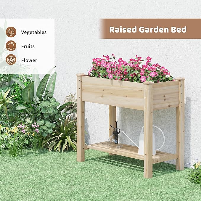 FILWH Raised Garden Bed with Legs Elevated Wooden Planter Box Stand Large Planter Stand Box for Fruits Vegetables Flowers with Divider with Bag - 34x18x30.5IN