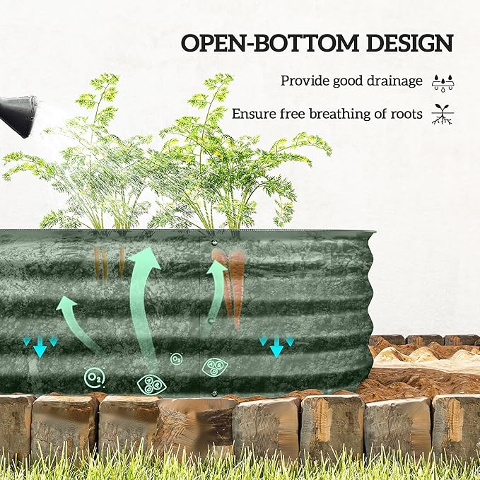 Outsunny 5' x 2' x 1' Galvanized Raised Garden Bed Kit, Outdoor Metal Elevated Planter Box with Safety Edging, Easy DIY Stock Tank for Growing Flowers, Herbs & Vegetables, Green