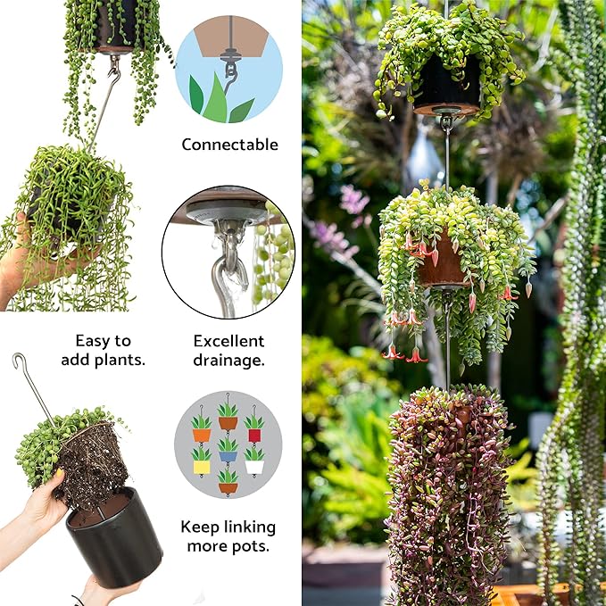 — Three Pack, Pot Hanger Kits + Accessories - Hang and Connect Your Clay Pots, Stainless Steel - Indoor Outdoor - Connectable Hanging Planter Vertical Garden w/Drainage for Healthy Plants
