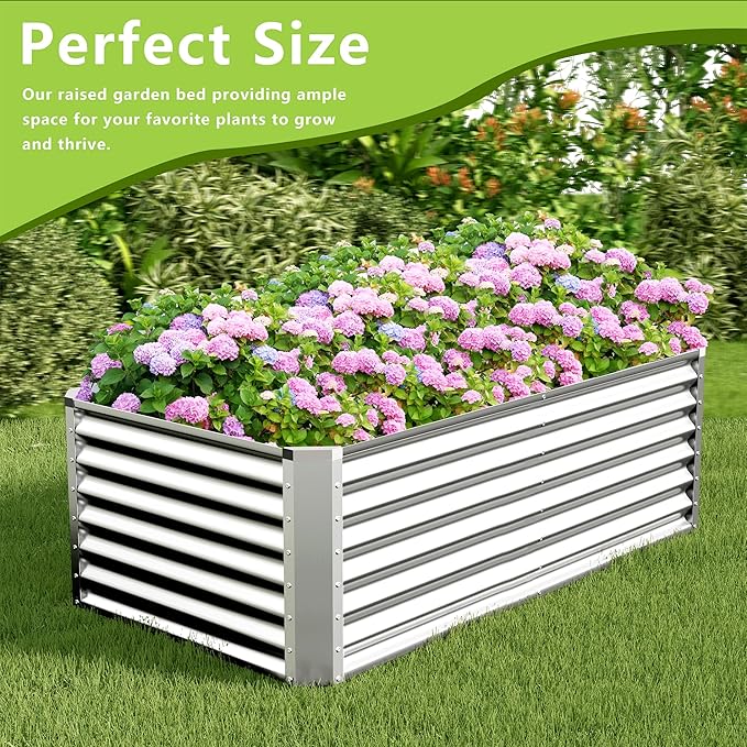 6x3x2FT Galvanized Raised Garden Bed,Galvanized Planter Boxes Outdoor, Large Metal Raised Garden Beds for Vegetables-Silver