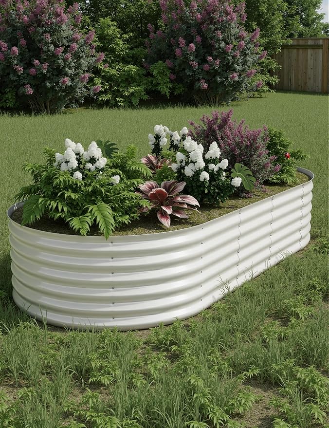 GarveeLife 8x4x1.5 ft Galvanized Raised Garden Bed - 18“ Tall Metal Planter Box for Vegetables, Flowers, Herbs, Rust-Resistant Outdoor Garden Box, Easy Assembly Raised Beds for Gardening, Beige