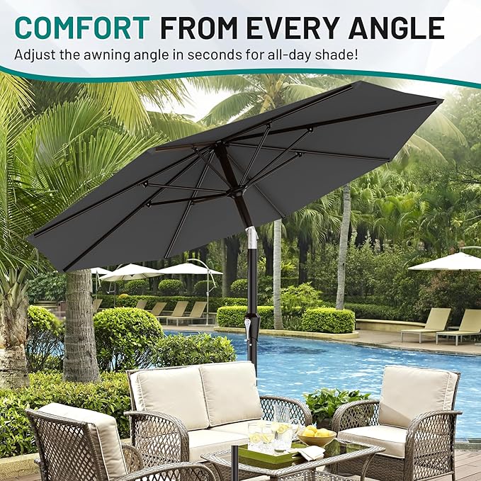 AreShark 9 FT Patio Umbrella for Outdoor, Outdoor Table Umbrella with Push Button Tilt and Crank, Outdoor Patio Umbrellas with 8 Sturdy Ribs for Market, Garden, Pool (Gray)