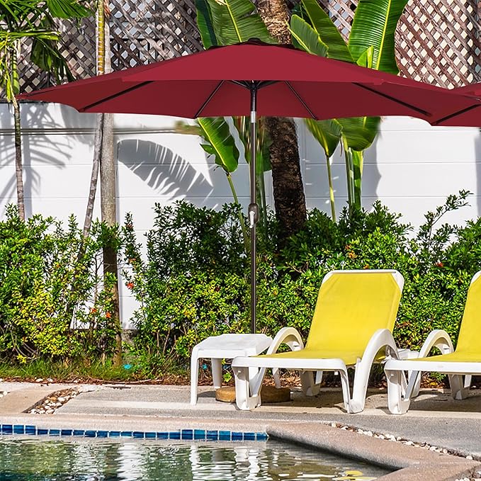 Blissun 9' Outdoor Patio Umbrella, Outdoor Table Umbrella, Yard Umbrella, Market Umbrella with 8 Sturdy Ribs, Push Button Tilt and Crank