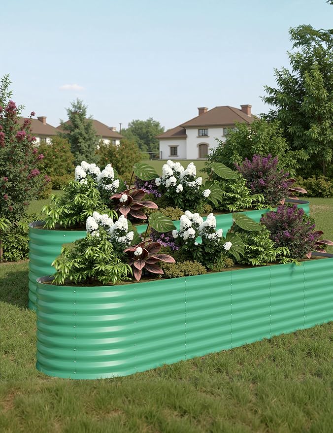 2 Pcs Raised Garden Beds Outdoor 8x2x2 ft - Galvanized Steel Planter Box for Vegetables, Flowers, Rust-Resistant Garden Box, Easy Assembly Raised Beds, Durable Planters for Outdoor Plants, Green