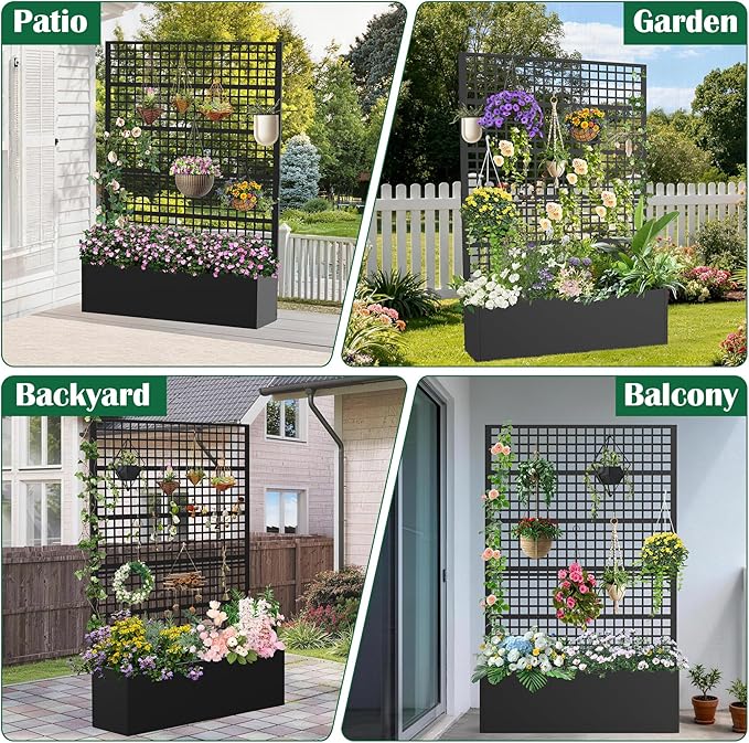 Metal Planter Box with Trellis 47" L x 16" W x 72" H, Raised Garden Bed with Privacy Screen, Privacy Planters for Climbing Plants, Flowers, Vegetables, Fruits