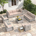 8-Seat Modern Patio Furniture Set with Swivel Rocking Chairs, Thick 4″ Cushions, Dual-Strand Wicker Rattan, Rust-Resistant Steel Frame – Outdoor Conversation & Modular Sectional,Beige