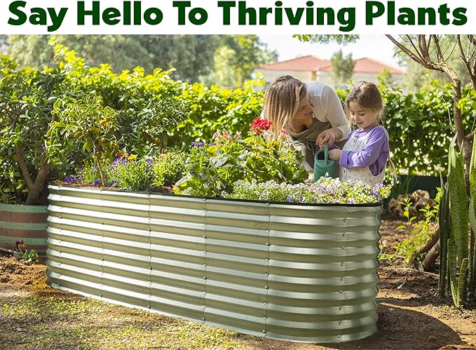 Plant & Plot Galvanized Raised Garden Beds Outdoor // 6×2×2 ft Planter Raised Beds for Gardening, Vegetables, Flowers // Large Metal Garden Box (Silver) // Patented Tool-Free Design