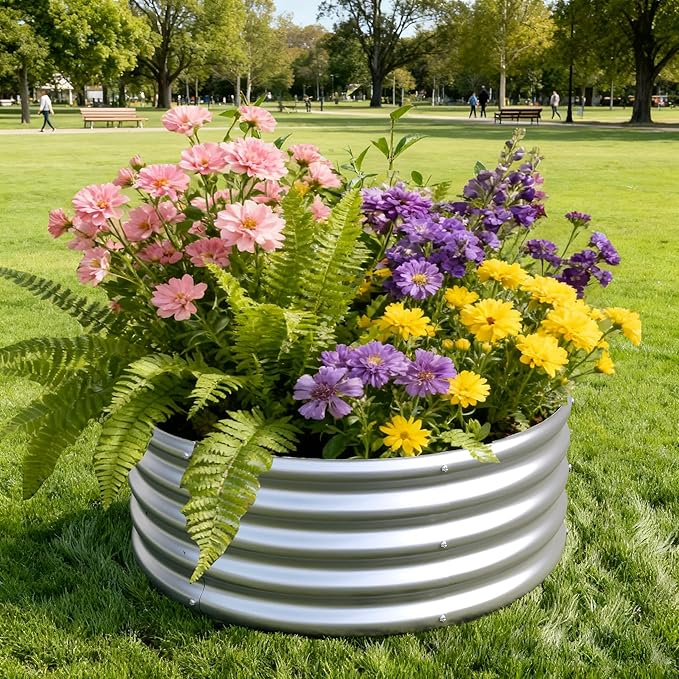3x3x1ft(2 Pack) Galvanized Round Raised Garden Bed,Outdoor Planter Box Metal Patio Kit Planting Bed for Vegetables Flowers Herb,Silver