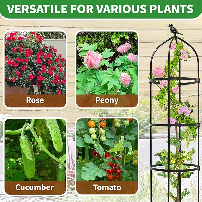 2-Pack 6.7FT Garden Obelisk Trellis for Climbing Plants,81”Metal Plant Support Tower,Heavy Duty Thickened Tube,Rustproof Black Vine & Flower Stand for Outdoor Indoor Use