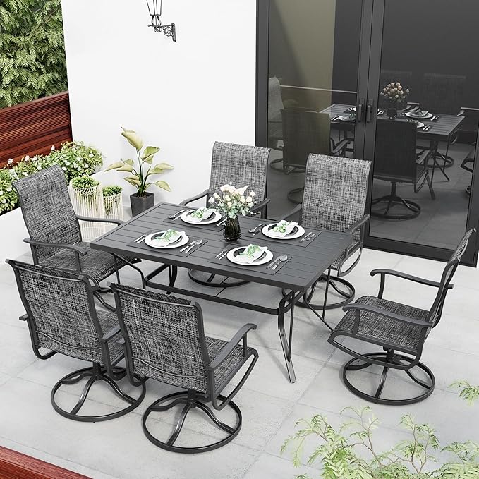 Pamapic 7-Piece Patio Dining Furniture Set with Swivel Chairs, Outdoor Table & 6 Textilene Chairs for Garden, Backyard, Pool, Deck, Gray