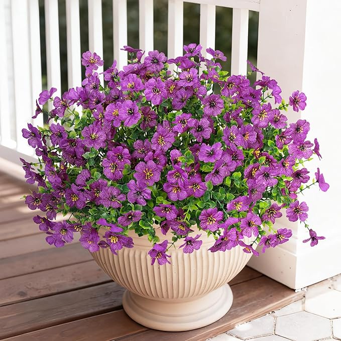 Bassion Artificial Flowers for Outdoors, 24 Bundles UV Resistant Fake Flowers Realistic Silk Faux Plants for Outdoor Planter Window Box Porch Patio Garden Home Outside Decorations