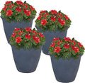 Sunnydaze 20-Inch Anjelica Large Plastic Pot for Plants - Outdoor Double-Walled Large Plastic Planter with Drillable Drainage Holes - Slate - 4pk