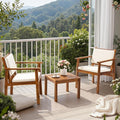 Flamaker Patio Chairs 3 Piece Acacia Wood Patio Furniture with Coffee Table & Cushions Outdoor Conversation Set Balcony Chairs for Porch, Deck, Backyard